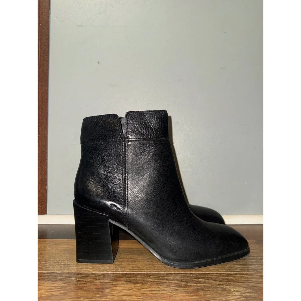 Franco Sarto Generous Black Leather Square Toe Block Heel Ankle Boots Womens 9M